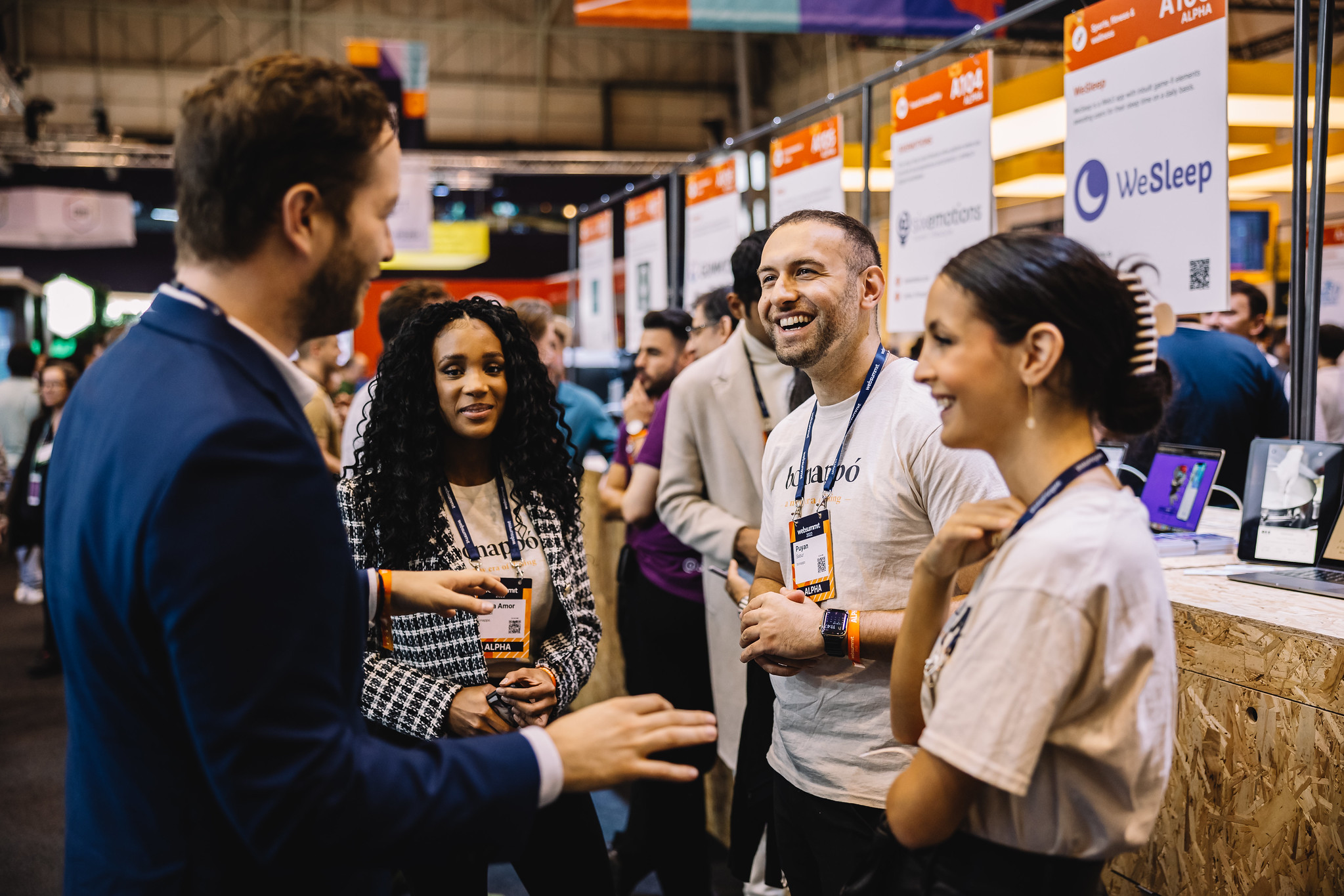 Startup founders and investors in discussion during Web Summit Qatar